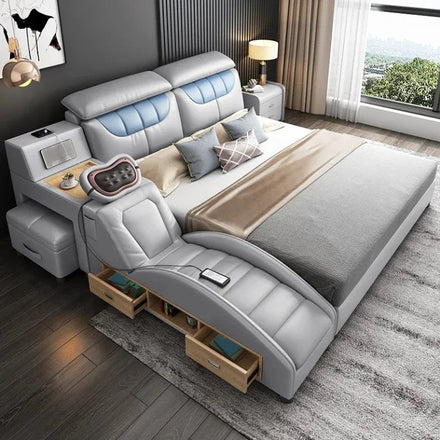 Massage System Smart Hidden Storage Leather Elegant Bed