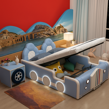 Classic Car Style Built-In Speaker Kids Bed