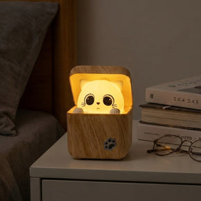 Cute Peekaboo Cat Wooden Night Light Lamp