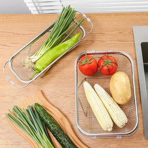 Space-Saving Over-Sink Mesh Strainer Rack