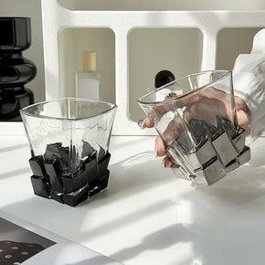Geometric Onyx Base Glass Cup