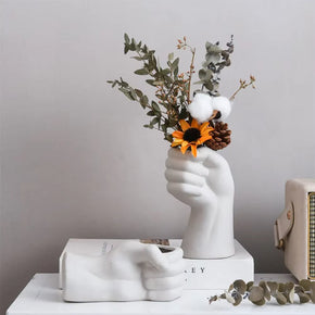 Artistic Hand Gesture Ceramic Tabletop Flower Vase