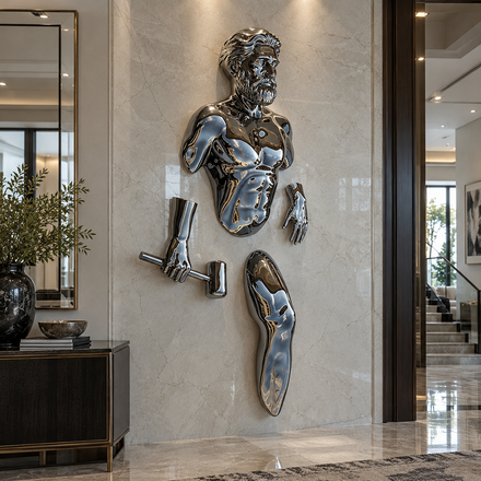 Wall Breaker 3D Chrome Man Sculpture