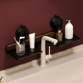 Over Sink Suction Cup Walnut Bathroom Rack