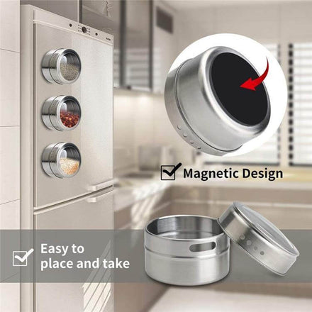 Magnetic Stainless Steel Seasoning Spice Jar Set