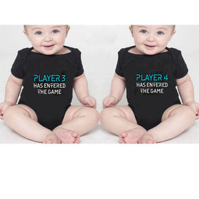 Twins Player 3 and Player 4 Has Entered The Game Set Twins Baby Bodysuits