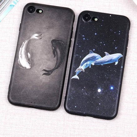 3D Relief Space Dolphin Soft Slim Iphone Case
